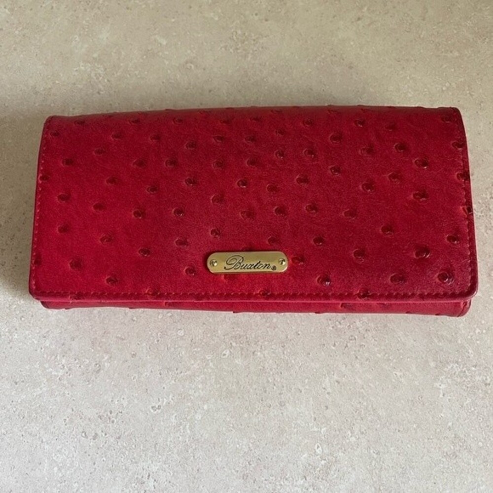 Buxton Red Ostrich Faux Leather Style Wallet - EUC
